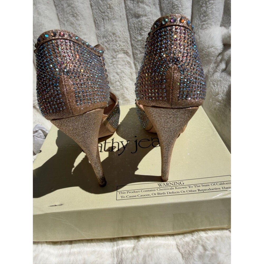 Size 8 Cathy Jean Rose Gold Crystal Platform Heels - Picture 2 of 4